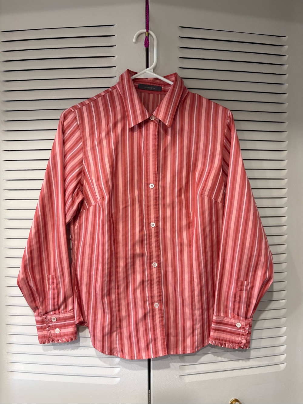 Liz Claiborne Men's Coral and White Striped Dress Shirt